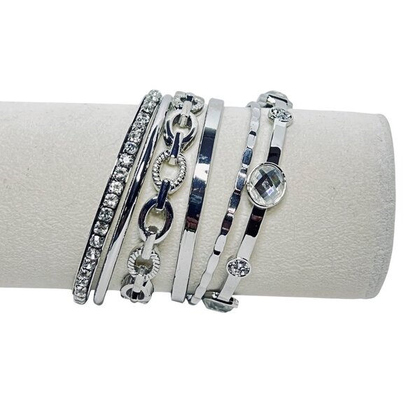 Christopher & Banks Lot Of 6 Silver Tone Bangle Bracelets (5582) - Picture 4 of 4